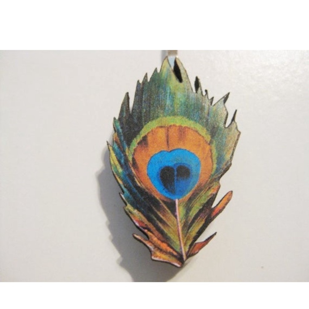 Wooden Peacock Feather Bobby Pin - Picture 1 of 4